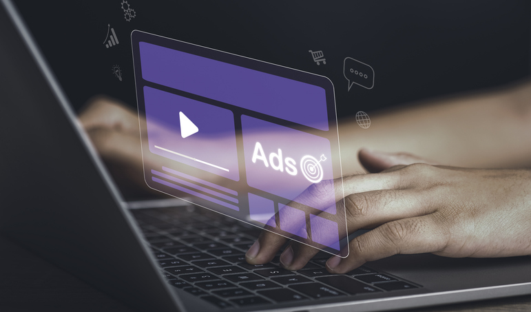 Target advertising online to success concept. programmatic Ad in feed on screen. Optimize advertisement target click through rate and conversion. Dashboard digital marketing strategy analysis.