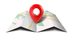 Location pin on a map representing local search advertising and service-area targeting